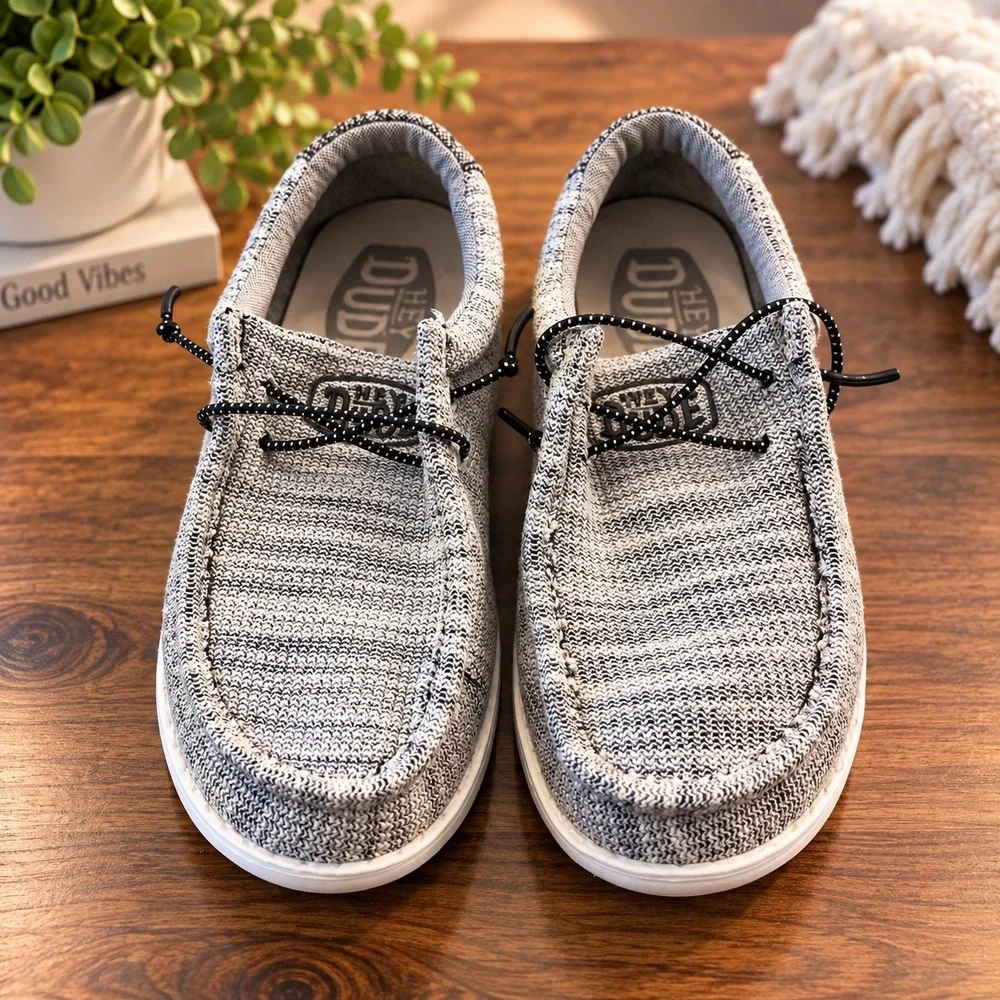 Hey Dude Wally Youth Stretch Grey Marl Knit Slip On Loafers Shoes Size Y3 L4